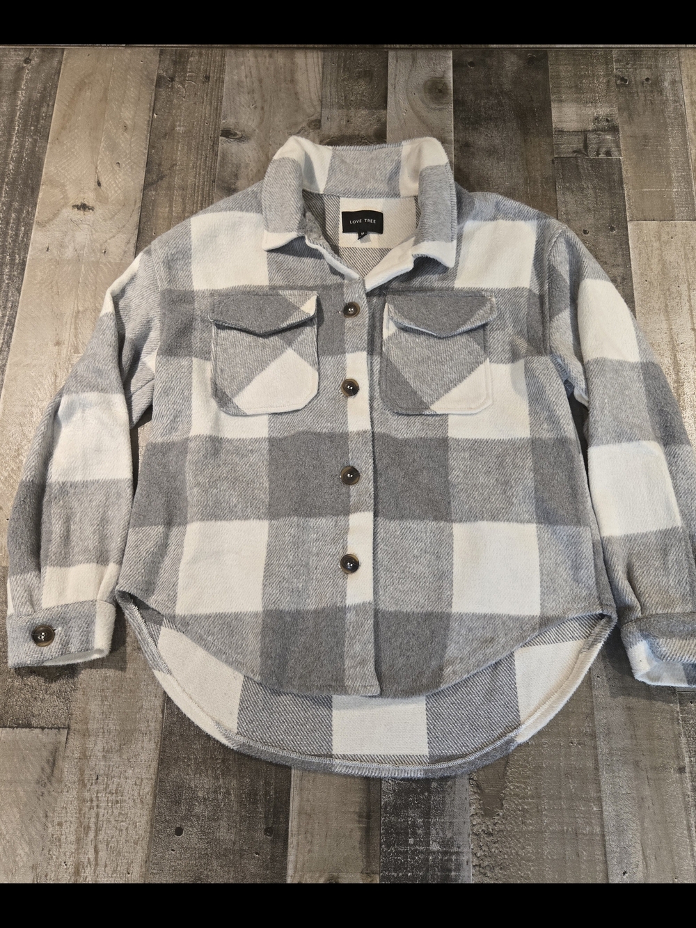 Love Tree Gray & White Plaid Utility Shacket